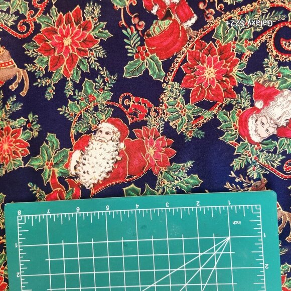 Festive Christmas Cotton Fabric Featuring Santa Deer & Poinsettia 1.5 yards 2003 - Picture 3 of 8
